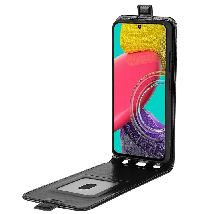 For Samsung Galaxy M53 5G Crazy Horse Texture Vertical Flip PU Leather Case Card Holder Phone Cover - Black