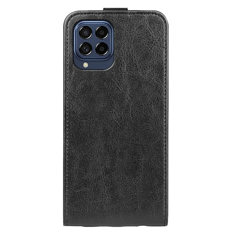 For Samsung Galaxy M53 5G Crazy Horse Texture Vertical Flip PU Leather Case Card Holder Phone Cover - Black