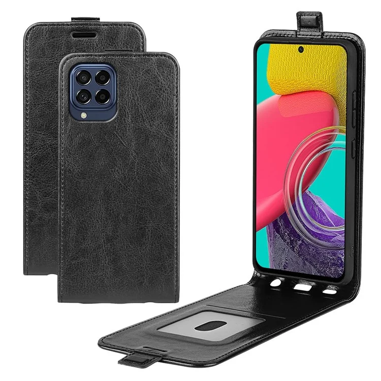 For Samsung Galaxy M53 5G Crazy Horse Texture Vertical Flip PU Leather Case Card Holder Phone Cover - Black