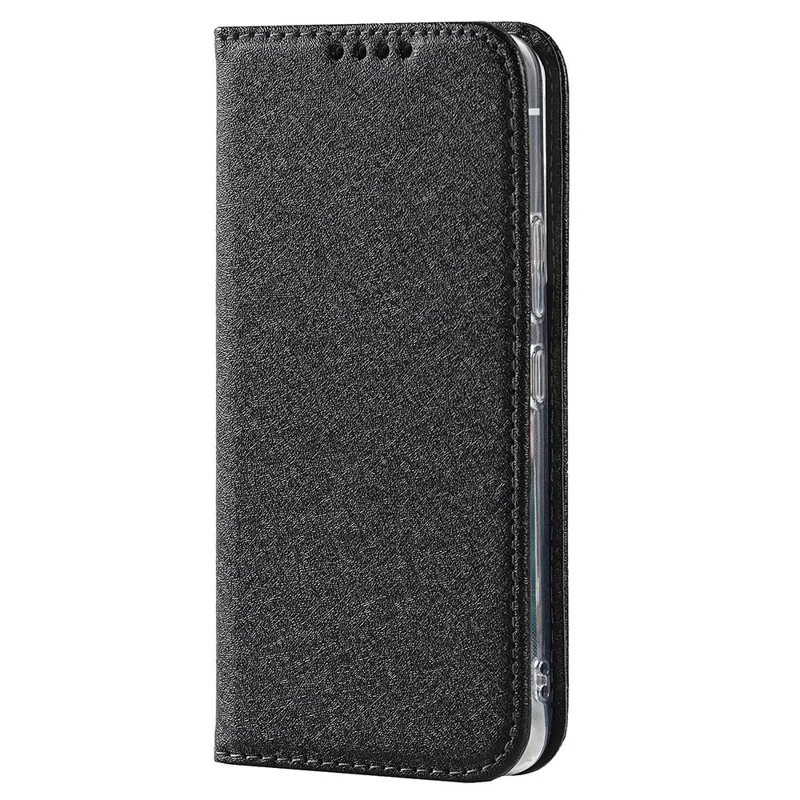For Samsung Galaxy S22 5G Anti-scratch PU Leather Silk Texture Phone Case Stand Wallet Well-protected Cover with Strap - Black