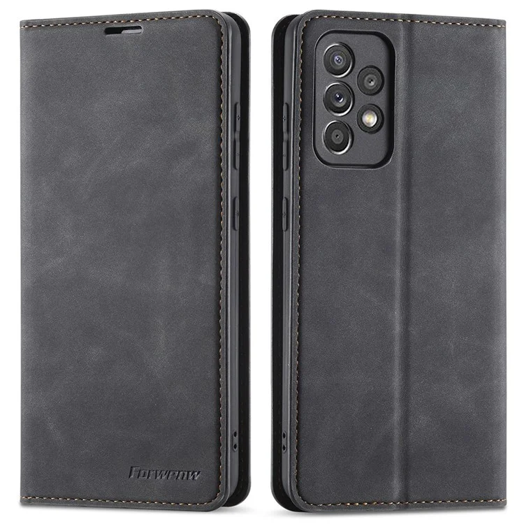 FORWENW pour Samsung Galaxy A23 5G (version mondiale) / 4G Fantasy Series Skin-touch PU Leather Stand Wallet Style Well-protected Anti-fall Mobile Phone Case - Noir