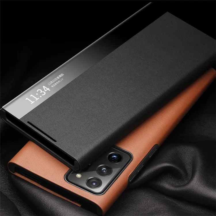 QIALINO Pour Samsung Galaxy Note20 Ultra/Note20 Ultra 5G Étui à rabat en cuir véritable de vache avec réveil/veille automatique - Noir