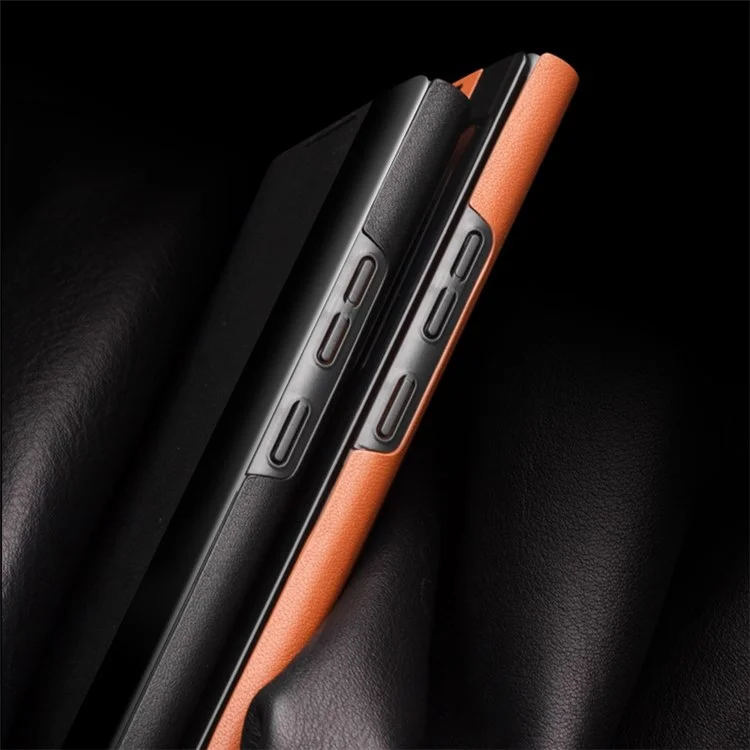 QIALINO Pour Samsung Galaxy Note20 Ultra/Note20 Ultra 5G Étui à rabat en cuir véritable de vache avec réveil/veille automatique - Noir