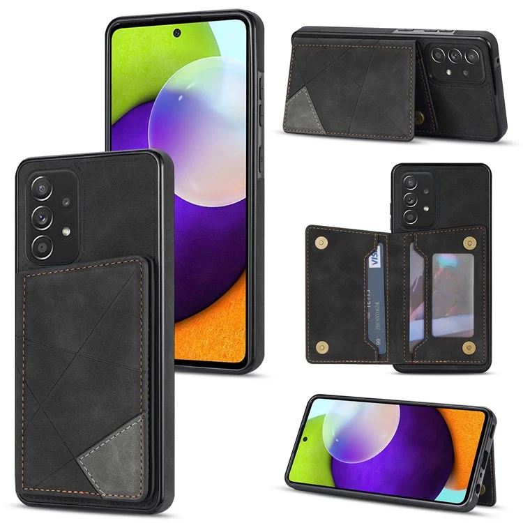 Per Samsung Galaxy A53 5G Card Pocket Kickstand Design Protector Line Splicing Imprinting PU Leather Anti-drop Phone Case - Nero