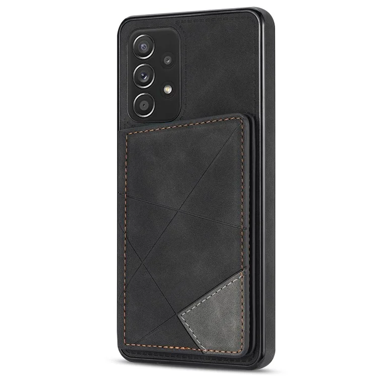 Per Samsung Galaxy A53 5G Card Pocket Kickstand Design Protector Line Splicing Imprinting PU Leather Anti-drop Phone Case - Nero