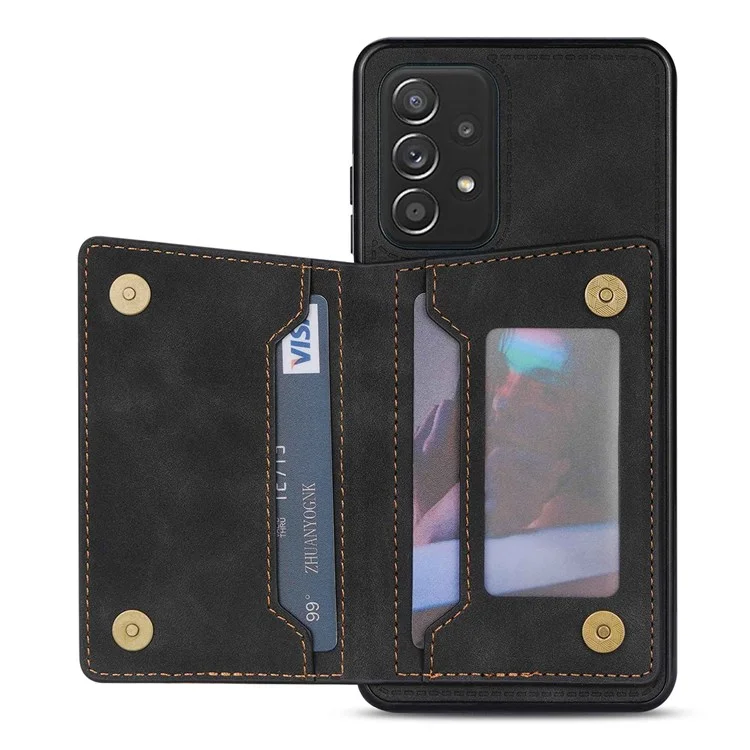 Per Samsung Galaxy A53 5G Card Pocket Kickstand Design Protector Line Splicing Imprinting PU Leather Anti-drop Phone Case - Nero