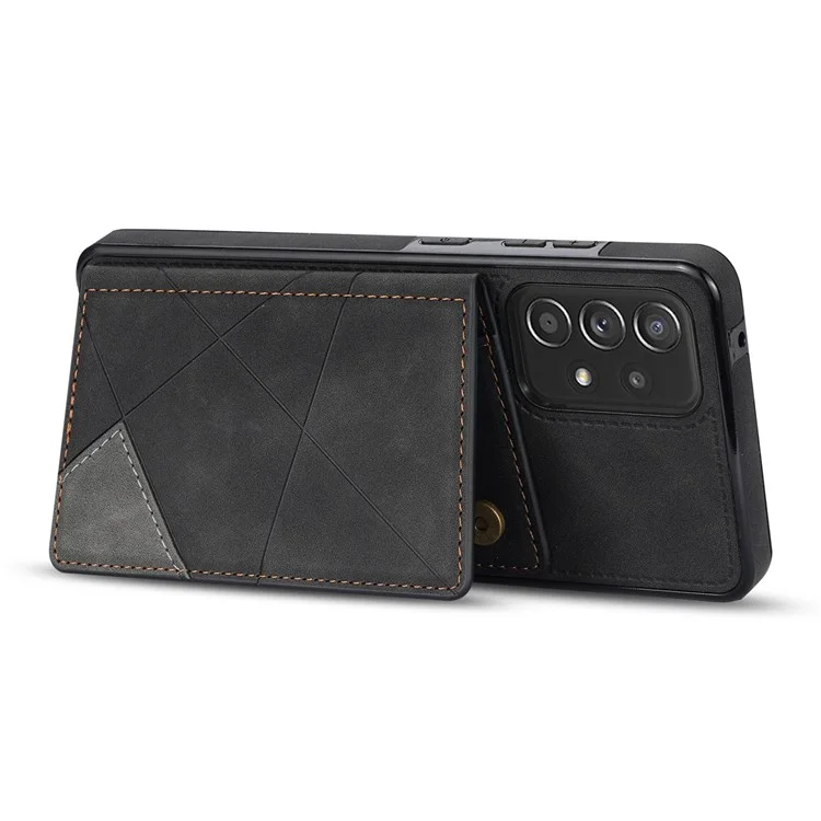Per Samsung Galaxy A53 5G Card Pocket Kickstand Design Protector Line Splicing Imprinting PU Leather Anti-drop Phone Case - Nero