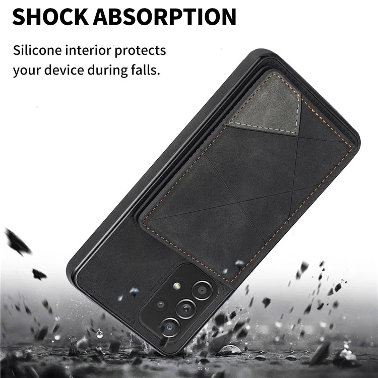 Per Samsung Galaxy A53 5G Card Pocket Kickstand Design Protector Line Splicing Imprinting PU Leather Anti-drop Phone Case - Nero