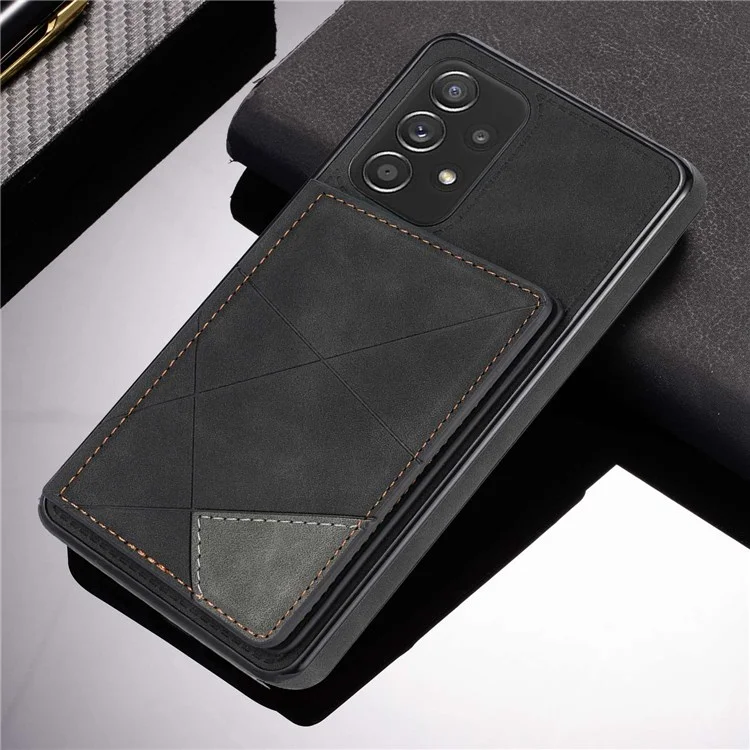 Per Samsung Galaxy A53 5G Card Pocket Kickstand Design Protector Line Splicing Imprinting PU Leather Anti-drop Phone Case - Nero