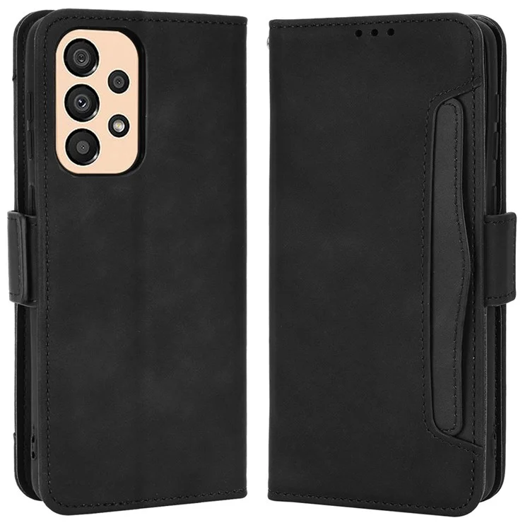 Pour Samsung Galaxy A23 5G (Version mondiale) / 4G / M23 5G / F23 5G Emplacement pour plusieurs cartes Étui portefeuille en cuir PU avec fermoir magnétique et support - Noir