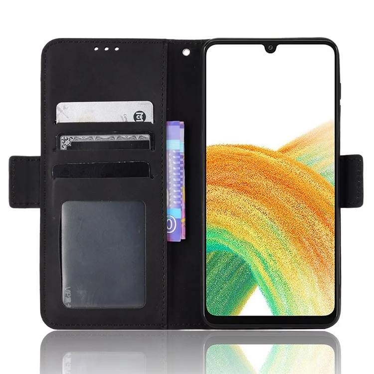 Pour Samsung Galaxy A23 5G (Version mondiale) / 4G / M23 5G / F23 5G Emplacement pour plusieurs cartes Étui portefeuille en cuir PU avec fermoir magnétique et support - Noir