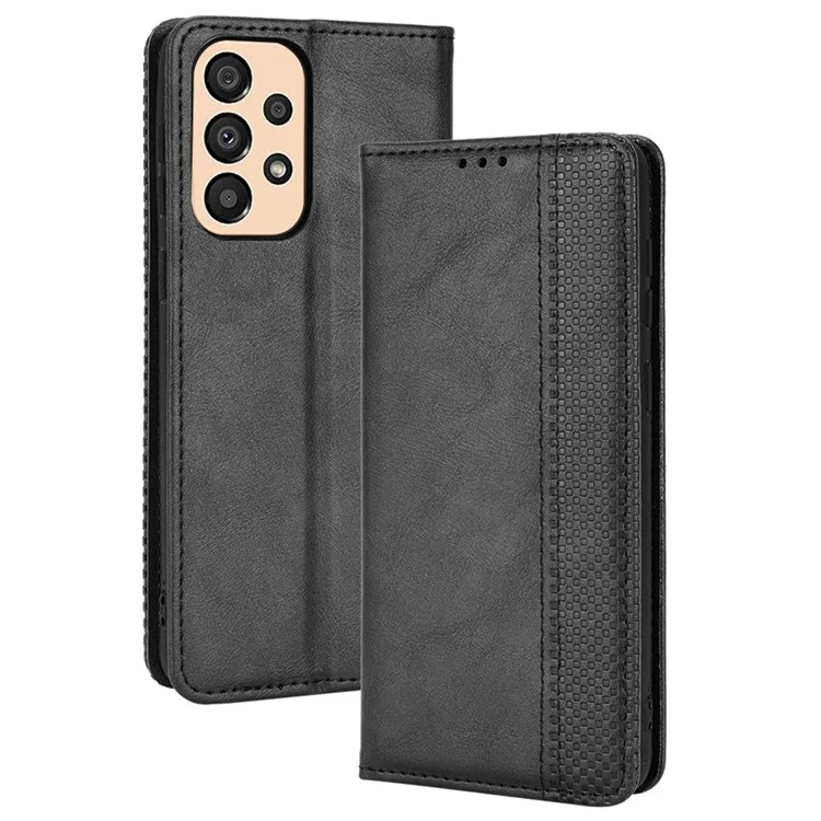 Für Samsung Galaxy A23 5G (globale Version) / 4G / M23 5G / F23 5G Retro Texture PU-Leder Wallet Stand Cover Mosaic Imprinted Auto Closing Magnetic Phone Case - Schwarz