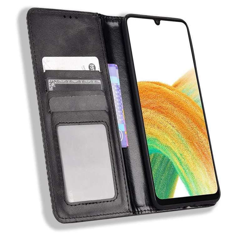 Für Samsung Galaxy A23 5G (globale Version) / 4G / M23 5G / F23 5G Retro Texture PU-Leder Wallet Stand Cover Mosaic Imprinted Auto Closing Magnetic Phone Case - Schwarz