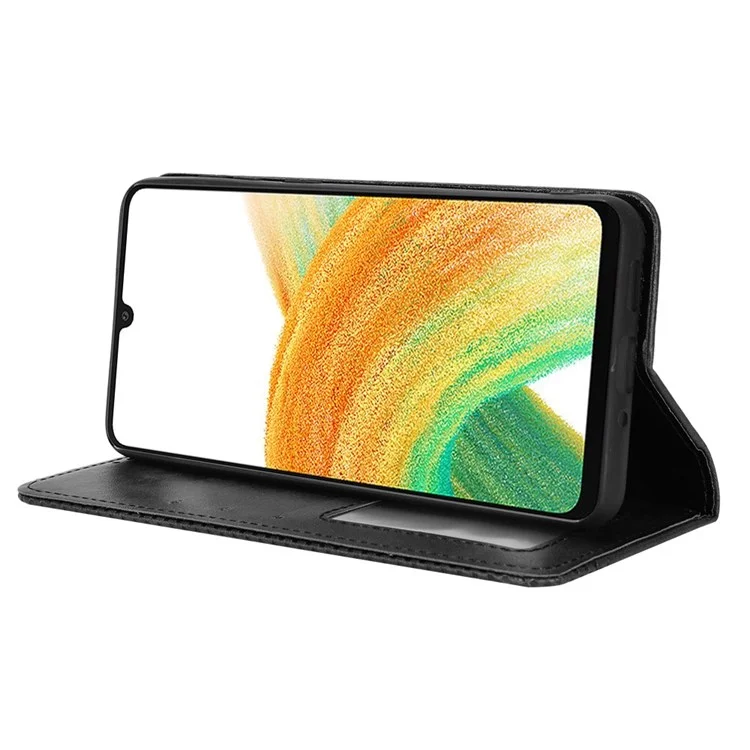 Für Samsung Galaxy A23 5G (globale Version) / 4G / M23 5G / F23 5G Retro Texture PU-Leder Wallet Stand Cover Mosaic Imprinted Auto Closing Magnetic Phone Case - Schwarz
