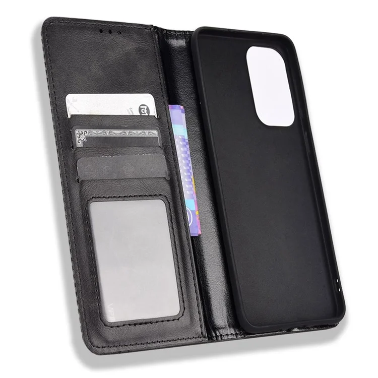 Für Samsung Galaxy A23 5G (globale Version) / 4G / M23 5G / F23 5G Retro Texture PU-Leder Wallet Stand Cover Mosaic Imprinted Auto Closing Magnetic Phone Case - Schwarz