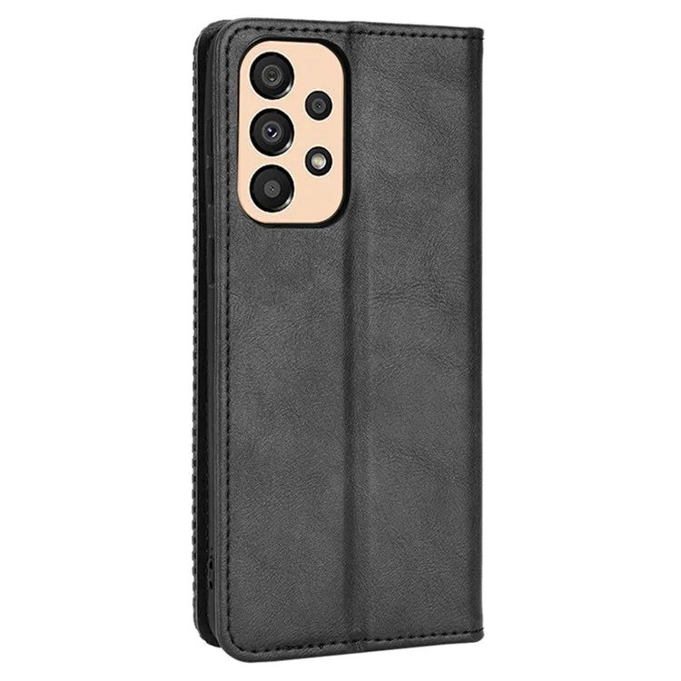 Für Samsung Galaxy A23 5G (globale Version) / 4G / M23 5G / F23 5G Retro Texture PU-Leder Wallet Stand Cover Mosaic Imprinted Auto Closing Magnetic Phone Case - Schwarz