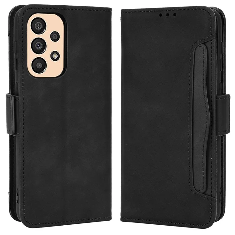 Für Samsung Galaxy A33 5G Mehrere Kartensteckplätze Telefonabdeckung PU-Leder Brieftasche Stand Folio Flip Case - Schwarz