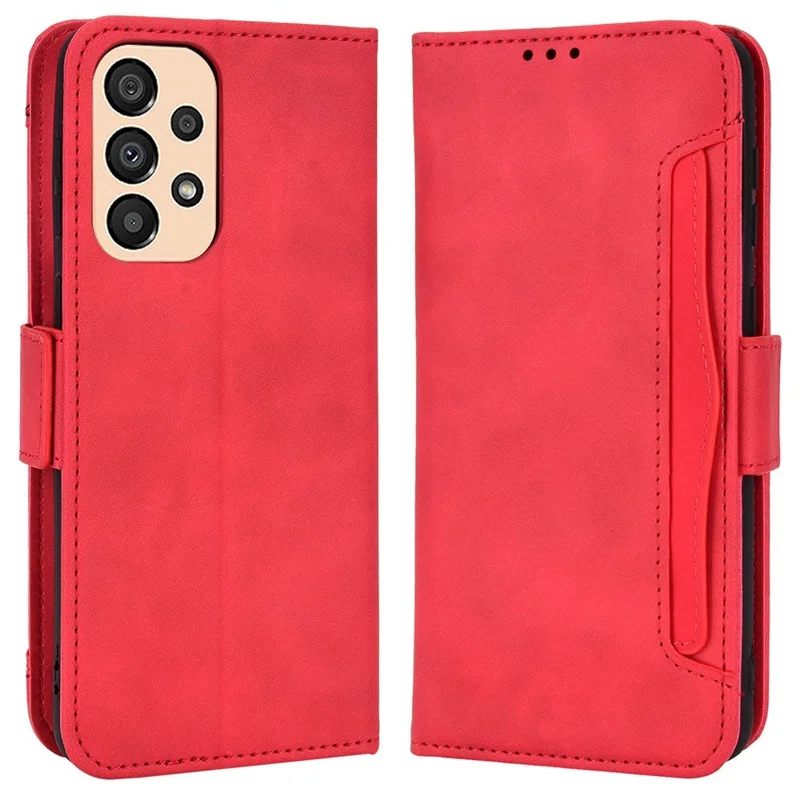 For Samsung Galaxy A33 5G Multiple Card Slots Phone Cover PU Leather Wallet Stand Folio Flip Case - Red