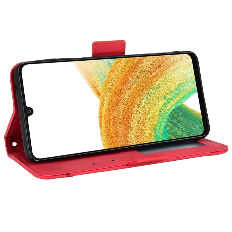 For Samsung Galaxy A33 5G Multiple Card Slots Phone Cover PU Leather Wallet Stand Folio Flip Case - Red