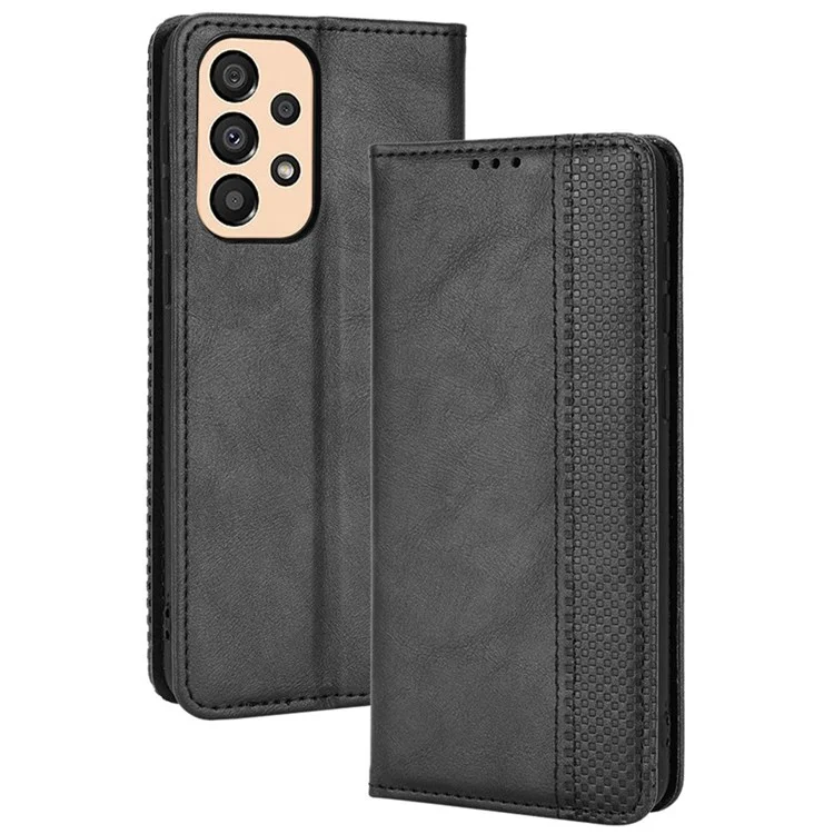 Pour Samsung Galaxy A33 5G Retro PU Cuir Portefeuille Téléphone Couverture Mosaïque Imprimée Aimant Fermeture Support Réglable Boîtier - Noir