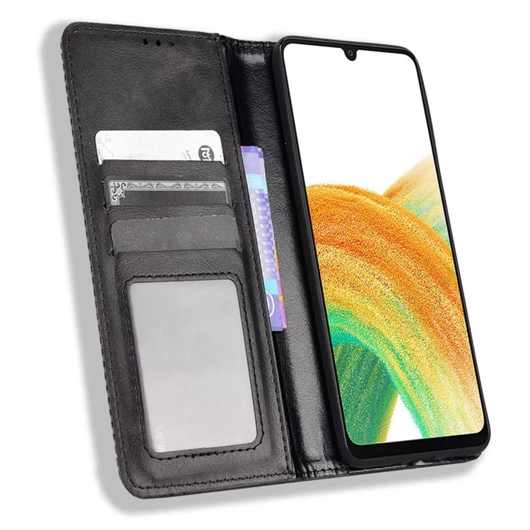 Pour Samsung Galaxy A33 5G Retro PU Cuir Portefeuille Téléphone Couverture Mosaïque Imprimée Aimant Fermeture Support Réglable Boîtier - Noir