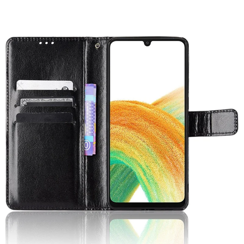 Per Samsung Galaxy A33 5G PU Phallet Cetto Case Crazzo Tersutura Coperchio di Visualizza - Nero