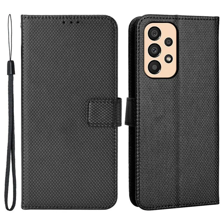 Para o Samsung Galaxy A33 5G Scratch Scratchy Style Style Magnetic PU Couro Caso Diamante Textura Tpp - Preto