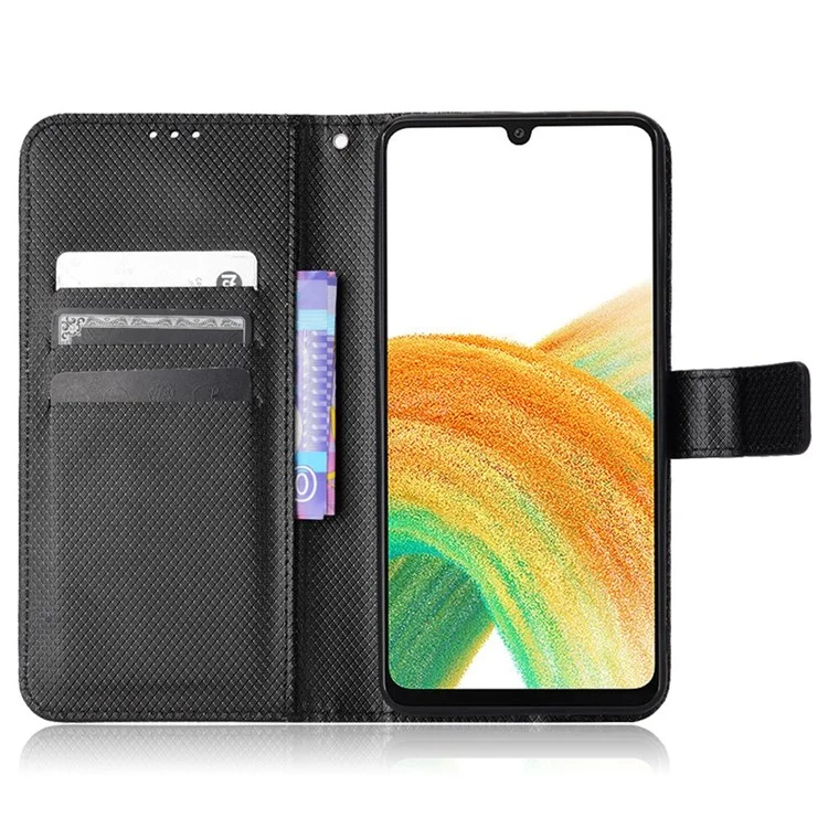 Para o Samsung Galaxy A33 5G Scratch Scratchy Style Style Magnetic PU Couro Caso Diamante Textura Tpp - Preto