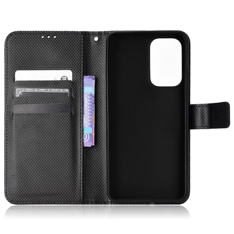 Para o Samsung Galaxy A33 5G Scratch Scratchy Style Style Magnetic PU Couro Caso Diamante Textura Tpp - Preto