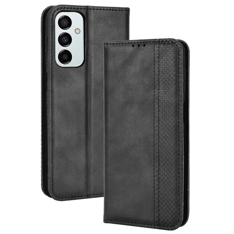 Pour Samsung Galaxy M23 5G / F23 5G Vintage PU le Cuir Portefeuille Mosaïque Mosaïque Imprimé Automatique Clôticage Magnetic Flip Stand Téléphone Couverture - le Noir