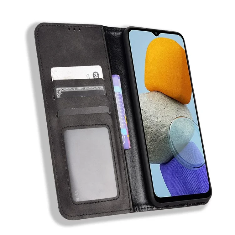 Pour Samsung Galaxy M23 5G / F23 5G Vintage PU le Cuir Portefeuille Mosaïque Mosaïque Imprimé Automatique Clôticage Magnetic Flip Stand Téléphone Couverture - le Noir