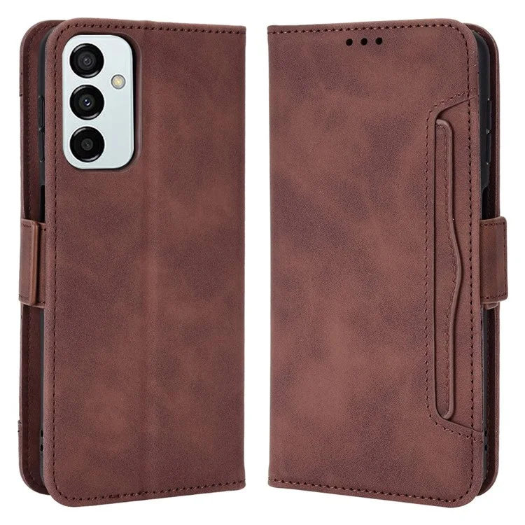 For Samsung Galaxy M23 5G/F23 5G Wallet Case Card Slots Holder Premium PU Leather Stand Shockproof Flip Protective Cover - Brown