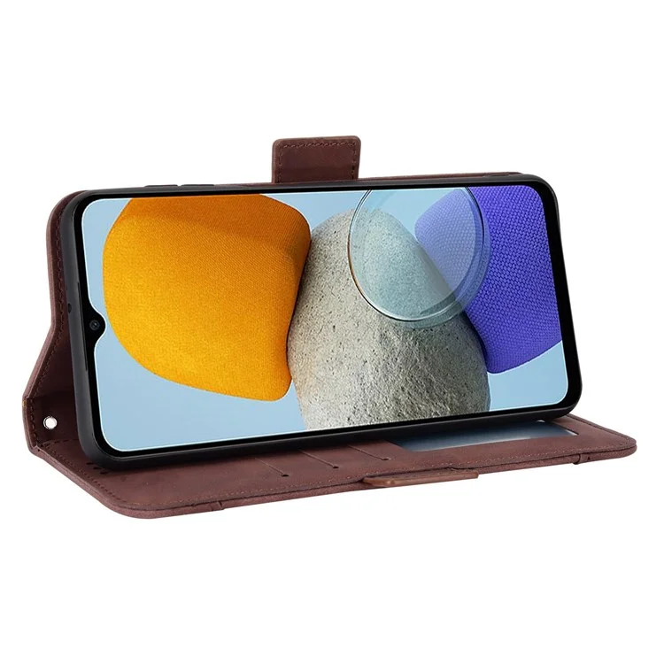For Samsung Galaxy M23 5G/F23 5G Wallet Case Card Slots Holder Premium PU Leather Stand Shockproof Flip Protective Cover - Brown