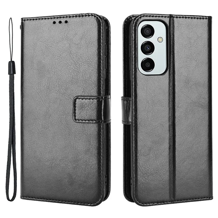Para Samsung Galaxy M23 5G/F23 5G Crazy Horse Horse Texture Flip Carteira pu Couro Stand Hand Strap Tampa Protetora à Prova de Choque - Preto