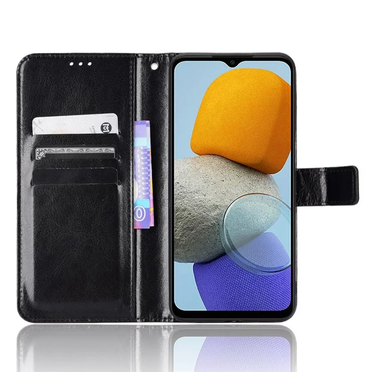 Para Samsung Galaxy M23 5G/F23 5G Crazy Horse Horse Texture Flip Carteira pu Couro Stand Hand Strap Tampa Protetora à Prova de Choque - Preto