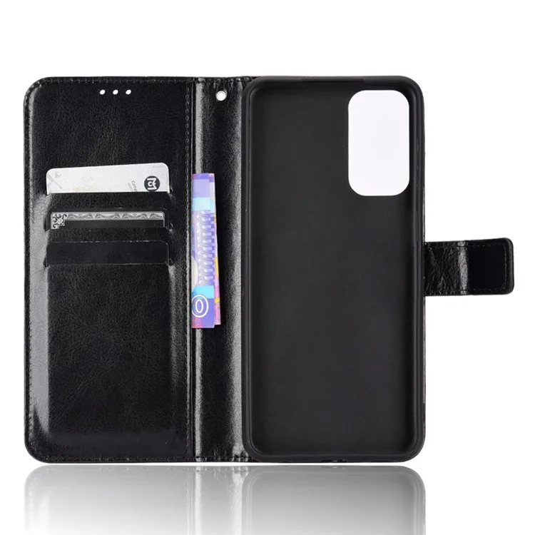 Para Samsung Galaxy M23 5G/F23 5G Crazy Horse Horse Texture Flip Carteira pu Couro Stand Hand Strap Tampa Protetora à Prova de Choque - Preto