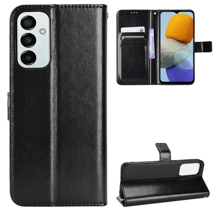 Para Samsung Galaxy M23 5G/F23 5G Crazy Horse Horse Texture Flip Carteira pu Couro Stand Hand Strap Tampa Protetora à Prova de Choque - Preto