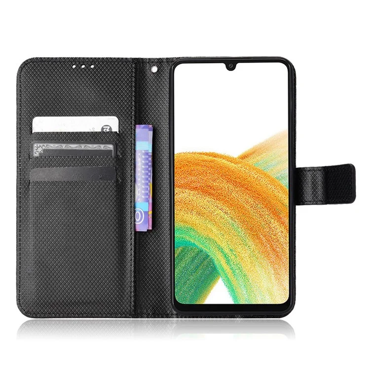Para Samsung Galaxy A23 5G (Versión Global) / 4G / M23 5G / F23 5G Funda Billetera de Piel con Textura de Diamante Protectora Magnética con Tapa Flip Cover y Correa - Negro