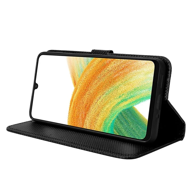 Para Samsung Galaxy A23 5G (Versión Global) / 4G / M23 5G / F23 5G Funda Billetera de Piel con Textura de Diamante Protectora Magnética con Tapa Flip Cover y Correa - Negro