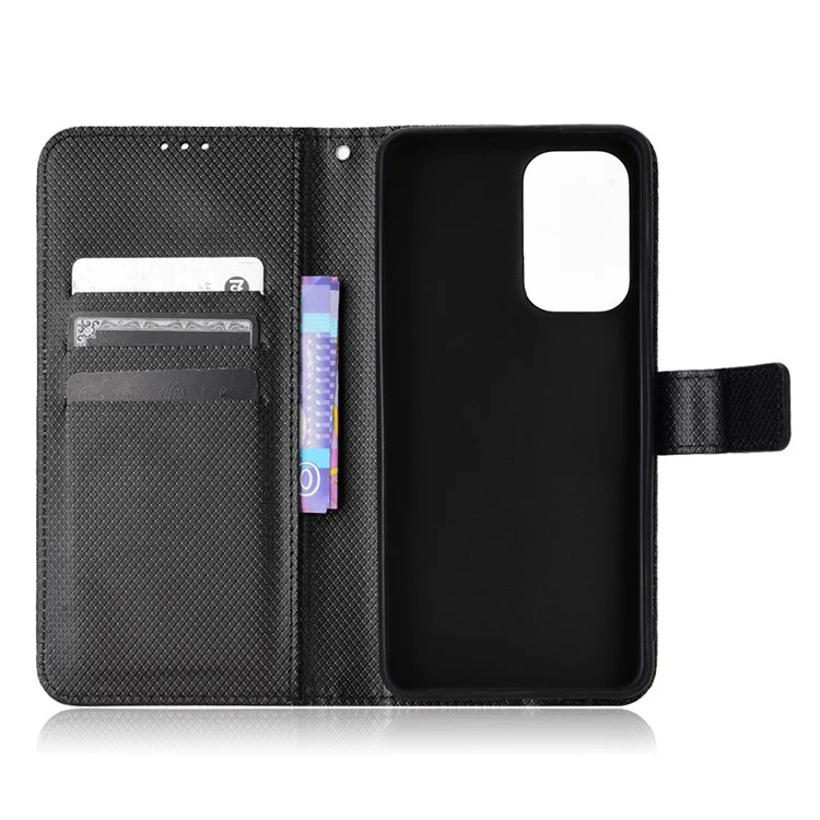 Para Samsung Galaxy A23 5G (Versión Global) / 4G / M23 5G / F23 5G Funda Billetera de Piel con Textura de Diamante Protectora Magnética con Tapa Flip Cover y Correa - Negro