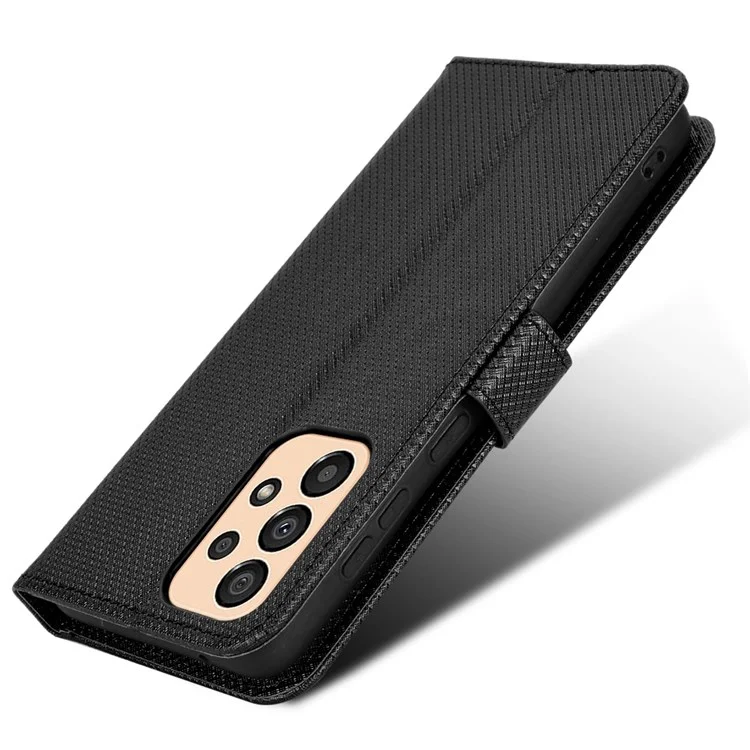 Para Samsung Galaxy A23 5G (Versión Global) / 4G / M23 5G / F23 5G Funda Billetera de Piel con Textura de Diamante Protectora Magnética con Tapa Flip Cover y Correa - Negro