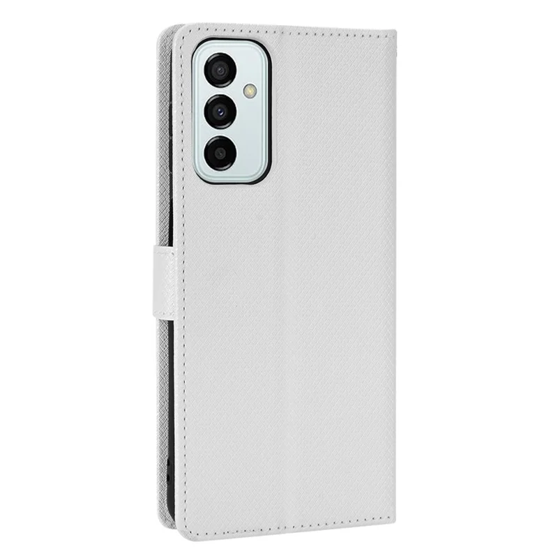For Samsung Galaxy M23 5G/F23 5G Flip PU Leather Wallet Booklet Case Diamond Texture Stand View Cover with Strap - White