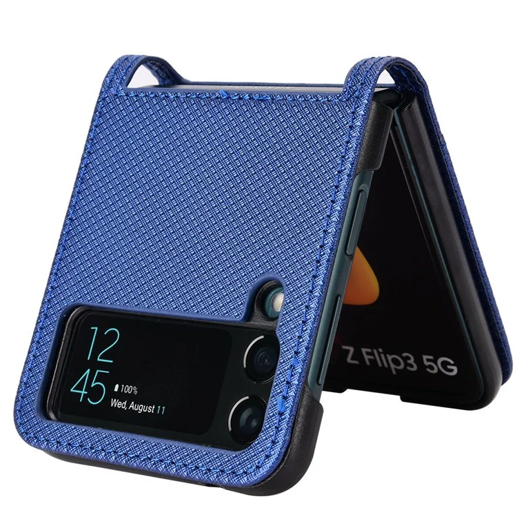 For Samsung Galaxy Z Flip3 5G Diamond Texture PU Leather Cover Card Holder Folding Phone Case - Blue