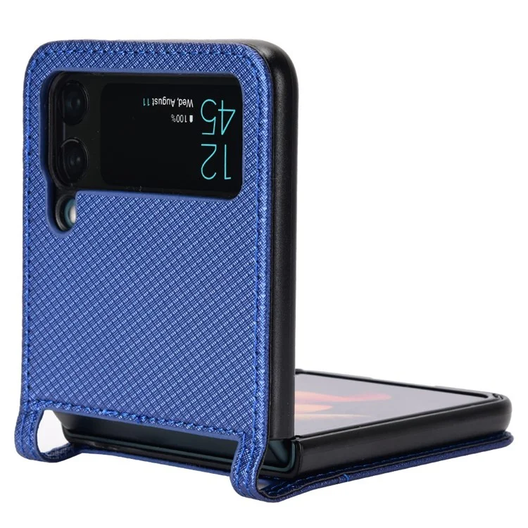 For Samsung Galaxy Z Flip3 5G Diamond Texture PU Leather Cover Card Holder Folding Phone Case - Blue