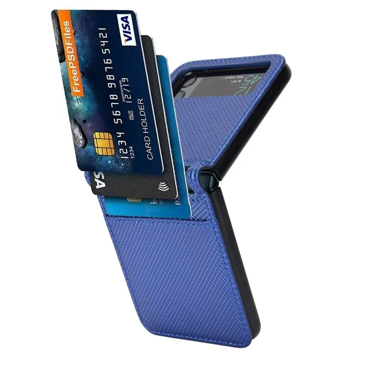 For Samsung Galaxy Z Flip3 5G Diamond Texture PU Leather Cover Card Holder Folding Phone Case - Blue