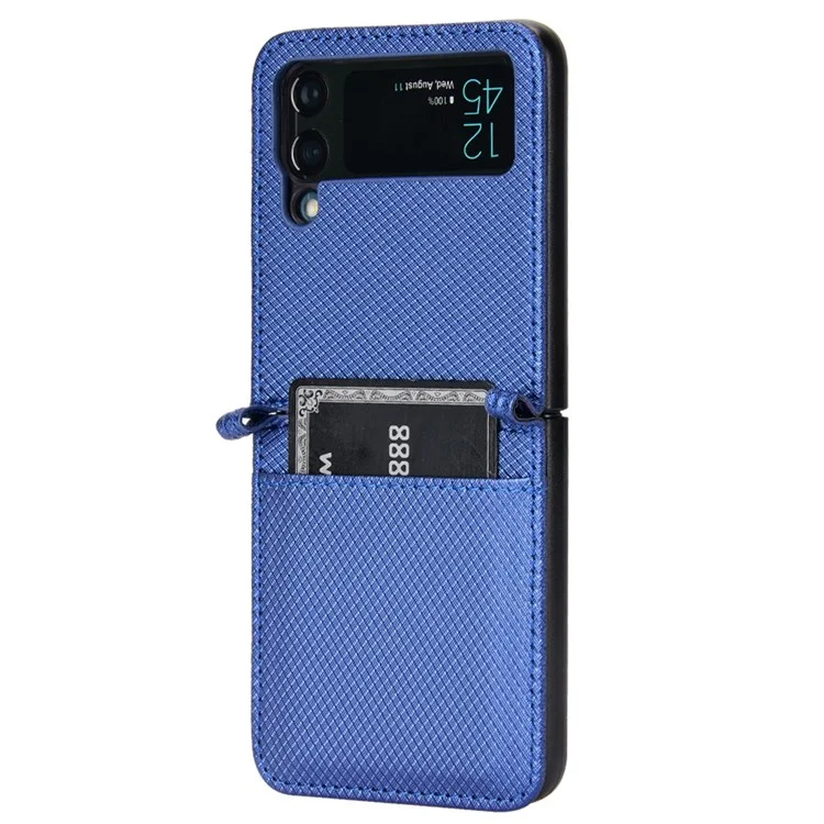 For Samsung Galaxy Z Flip3 5G Diamond Texture PU Leather Cover Card Holder Folding Phone Case - Blue