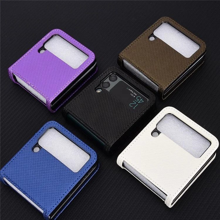 For Samsung Galaxy Z Flip3 5G Diamond Texture PU Leather Cover Card Holder Folding Phone Case - Blue