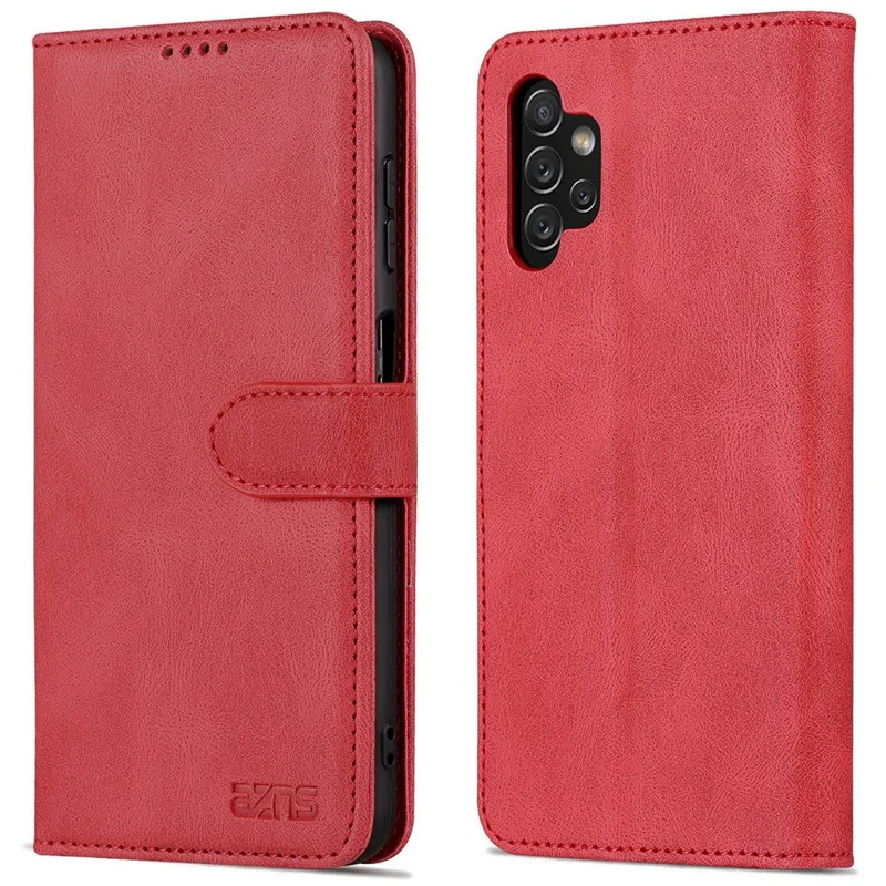 AZNS For Samsung Galaxy A13 4G PU Leather Wallet Folio Flip Phone Case Adjustable Stand Protective Cover - Red