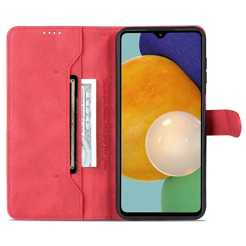AZNS For Samsung Galaxy A13 4G PU Leather Wallet Folio Flip Phone Case Adjustable Stand Protective Cover - Red