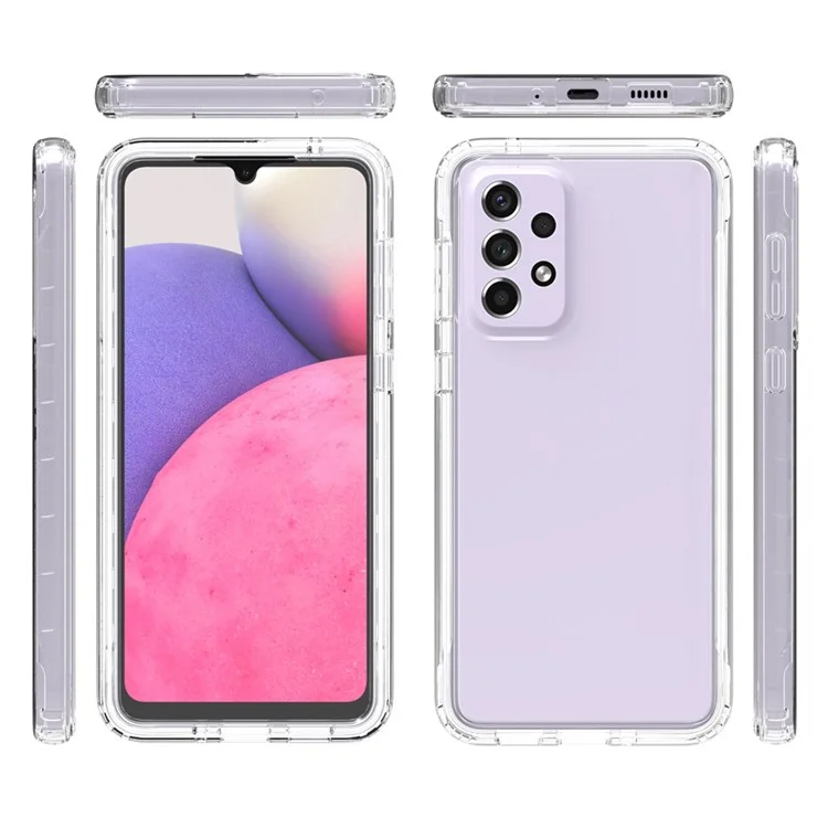 3-in-1 PC+TPU Hybrid Phone Case for Samsung Galaxy A33 5G, Gradient Full Protection Anti-fall Phone Cover with PET Screen Protector - Transparent